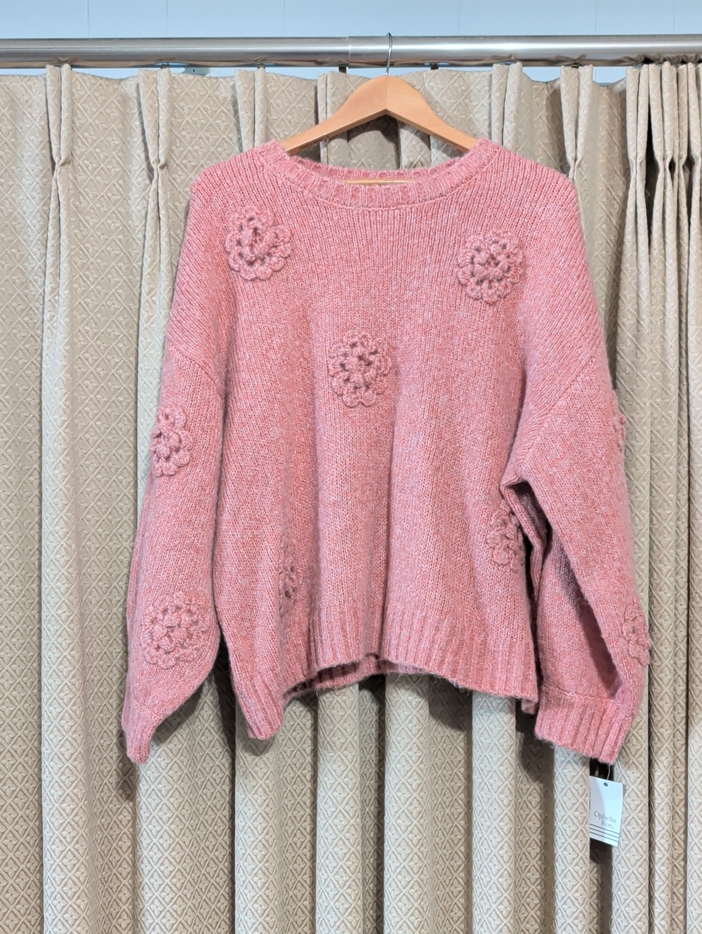 NWT Women's Size 3X Ophelia Roe Dusty Rose Floral Embroidered Sweater